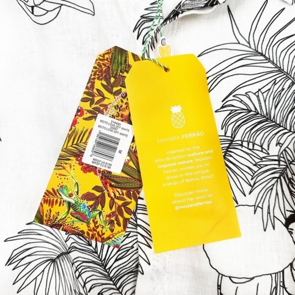 Farm Rio x Mayara Ferrao Moto Love Shirt Size M Off-White Linen Longline Resort - Picture 10 of 12
